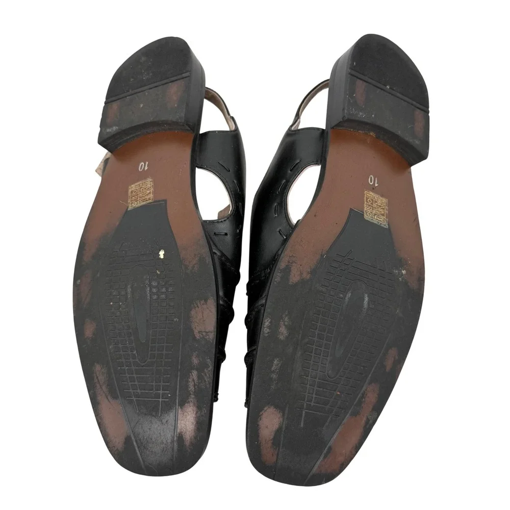 Majestic Collection Mens‎ Black Leather Slingback Sandals Square Toe Size 10